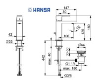 MEDIDAS MONOMANDO LAVABO STELA ECO HANSA